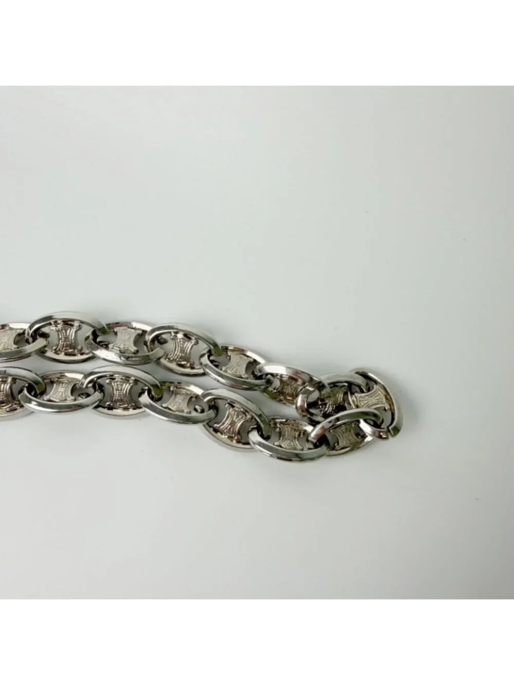 Celine Vintage Triomphe Chain Belt Plated Silver